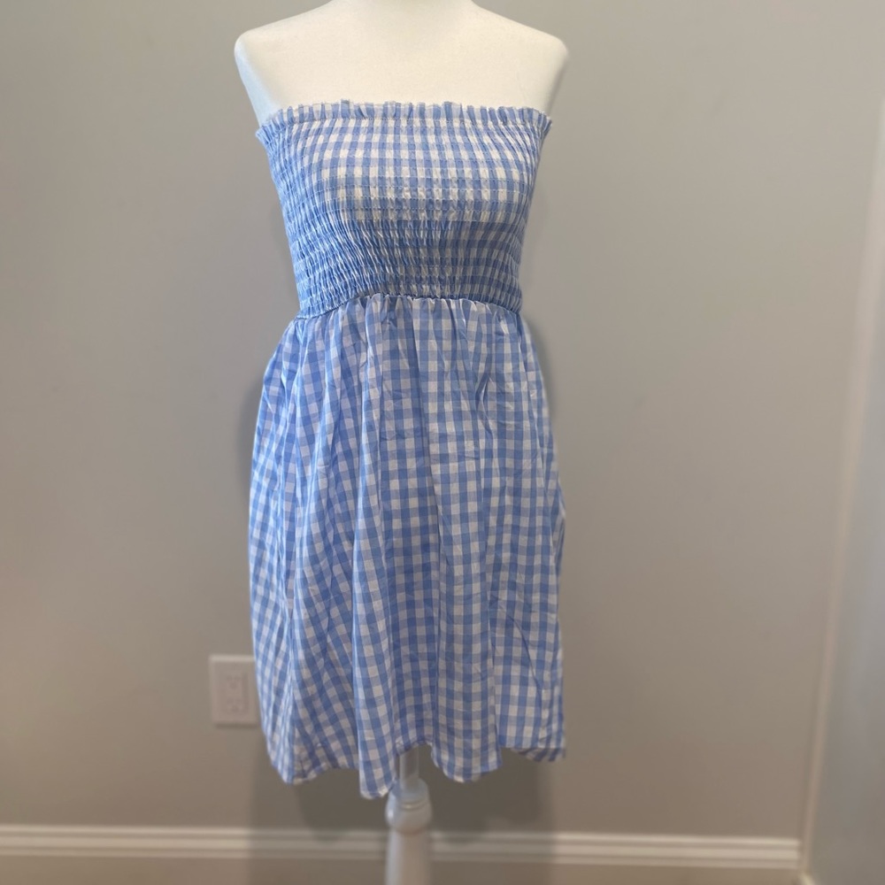 Gingham blue and white cotton dress